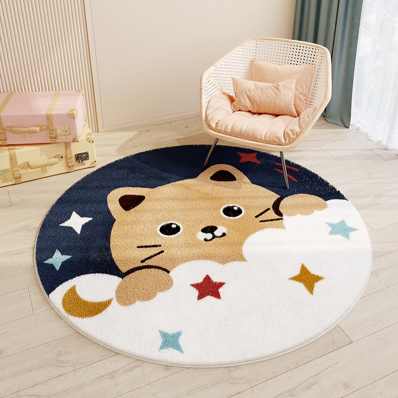 Tapis Rond Chambre Bébé Nuage et Chat