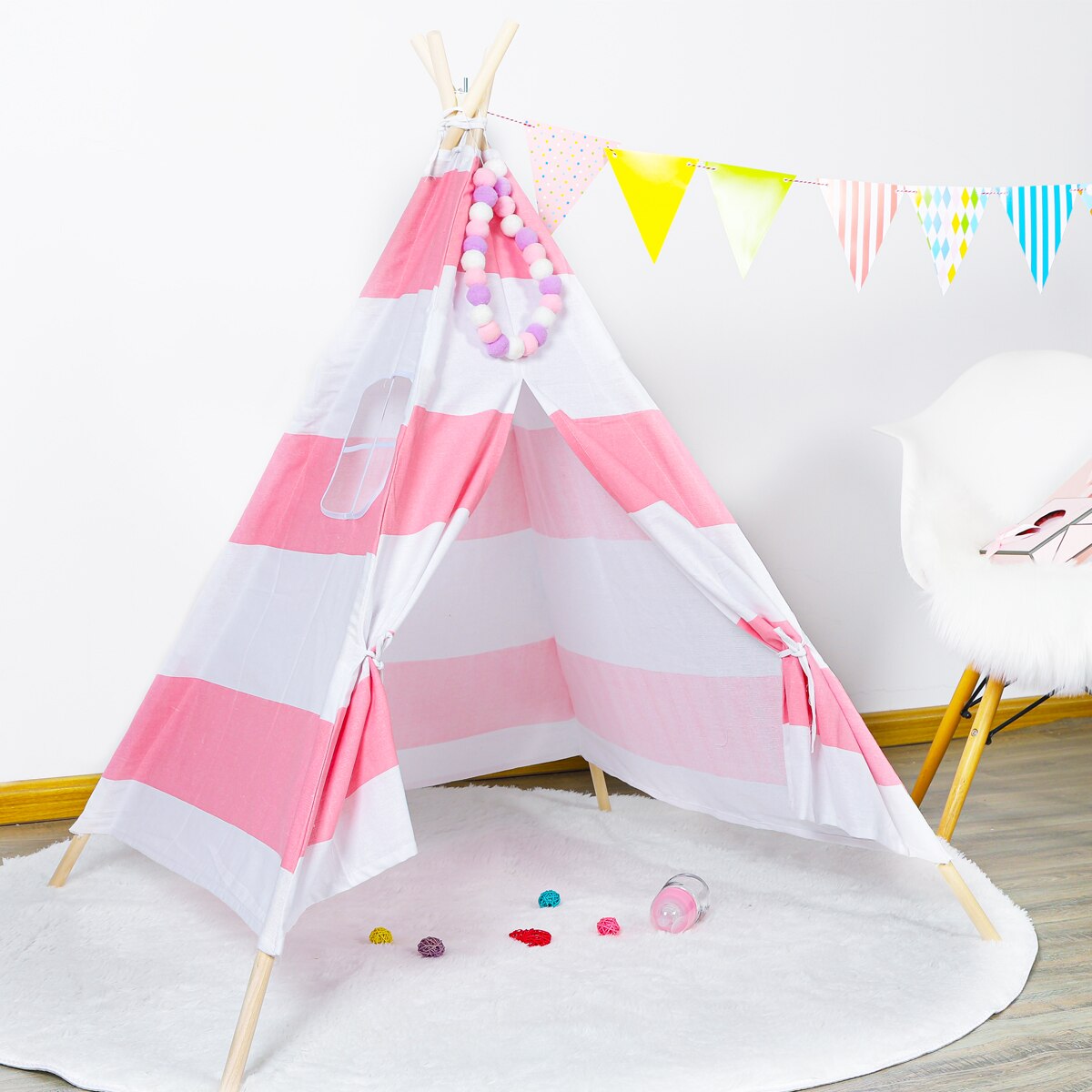 Tipi Fille Rose Et Blanc